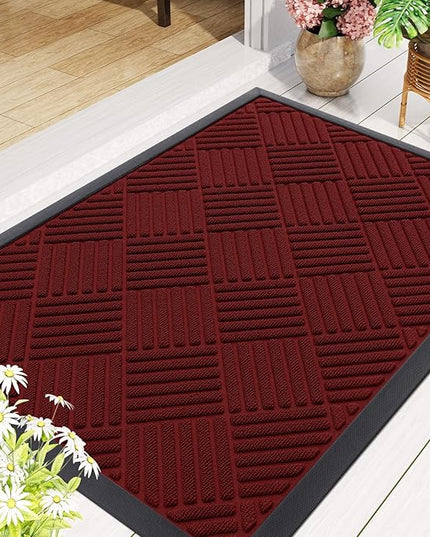 Smiry Front Door Mat Outside Entrance, Heavy Duty Outdoor Indoor Mat, Natural Rubber Doormat, Non Slip, Trap Dirt and Moisture, Easy Clean, Low Profile Patio Porch Entryway Mat, 29.5x17, Red