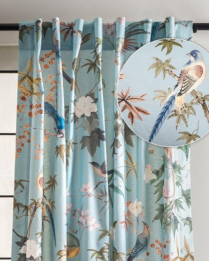 Maison d' Hermine Curtains for Living Room 100% Cotton 84 inch Length One Panel Light Filtering Curtains for Bedroom Windows with Rod and Loop Pockets Drapes (Hokuzai Blue, 50" W x 84" L)