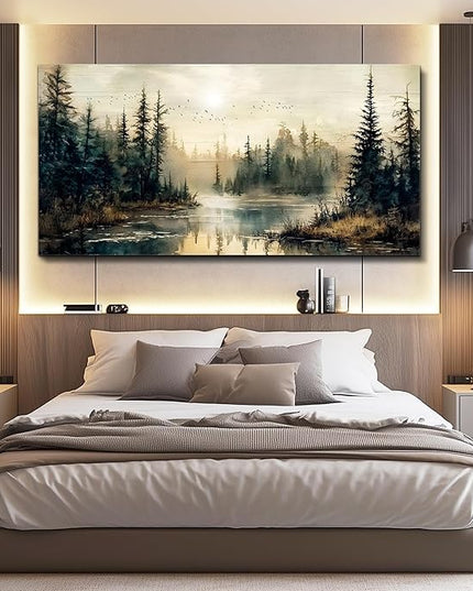 FUHAIHUA Canvas Wall Art For Living Room Large Wall Decor For Bedroom Modern Office Wall Decorations Forest River Landscape Paintings Farmhouse Pictures Artwork Room Aesthetic Home Decor 20x40 In