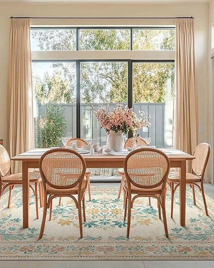 jinchan Vintage Floral 6x9 Area Rugs for Living Room - Machine Washable Distressed Design Soft Throw Rug Ultra-Thin Non-Slip Large Carpet for Bedroom Nursery Dining Room Home Office (6x9ft, Apricot)