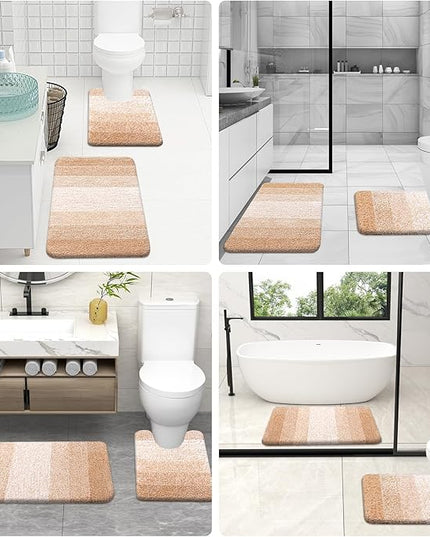 OLANLY Bathroom Rug Set 2 Piece, Soft Absorbent Microfiber Bath Mats and U-Shaped Contour Toilet Rug, Non-Slip, Machine Wash Dry, Plush Shaggy Bath Mats for Bathroom (30"x20"+24"x20", Beige)