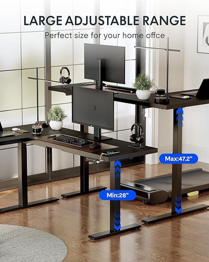 FLEXISPOT Pro Corner Desk Dual Motor L Shaped Computer Electric Standing Desk Sit Stand Up Desk Height Adjustable Desk Home Office Table with Splice Board, 63x40 Black(2 Pakages)