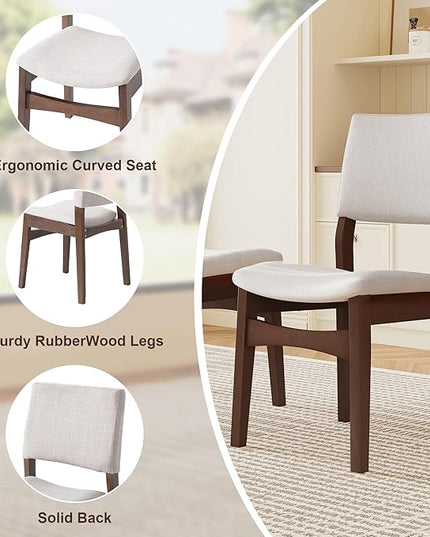 5-Piece Dining Set Modern Dinner Table Set for 4, Wood Dining Table with 4 Upholstered Chairs, 60" Rectangular Table with Stackable Chairs Padded Seat Backrest for Dining Room Kitchen Apartment,Walnut