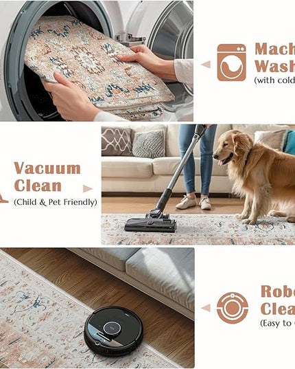 jinchan Runner Rug 2x5 - Hallway Rug Kitchen Washable Runner Vintage Floral Boho Lightweight Thin Non-Slip Retro Distressed Carpet for Entryway Bathroom Bedroom Laundry Room Pink Blush