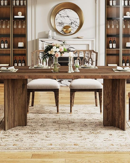 Tribesigns 63-inch Dining Table for 4-6, Farmhouse Kitchen Table with Large Tabletop, Rectangular Dinner Eating Table for Dining Room, Living Room, Kitchen, Dark Brown