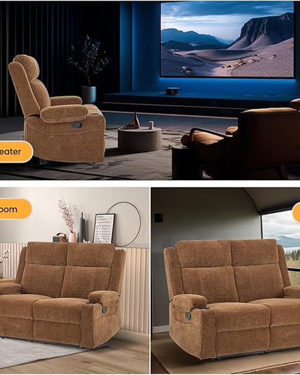 Loveseat Recliner, Loveseat Sofa with Adjustable Footrest, Wall Hugger Recliner for Living Room & Home Theater & RV(Brown)