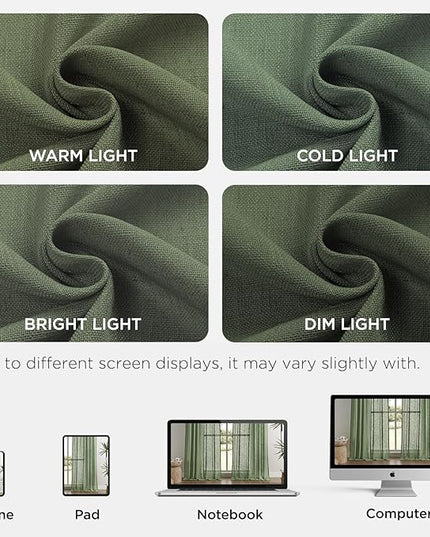 Joydeco Linen Curtains 96 Inch Length 2 Panel Sets,Light Filtering Curtains for Bedroom 52 Inch Wide Living Room Drapes with Back Tabs & Rod Pockets (W52 x L96 Inch, Loden)