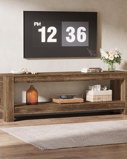 70.9-Inch Solid Wood TV Stand, Farmhouse TV Console for 65/70/80/85-Inch TVs, Entertainment Center with Storage Shelves for Living Room, Bedroom, Rustic Brown