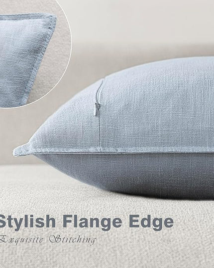 Foindtower Pack of 2, Decorative Linen Soild Throw Pillow Covers Soft Accent Euro Cushion Case Boho Farmhouse Pillowcase for Chair Couch Sofa Bedroom Living Room Home Decor 26 x 26 Inch Sky Blue