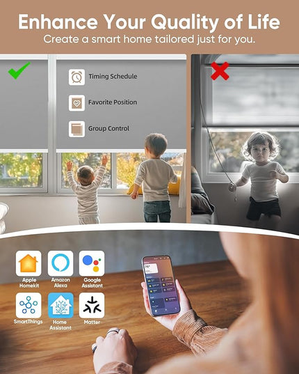 Kincmo Motorized Blinds with Remote,100% Blackout Motorized Roller Shades Work with Apple Homekit,Alexa,Google, Custom Electric Blinds with App,Voice Control (Pure Grey)