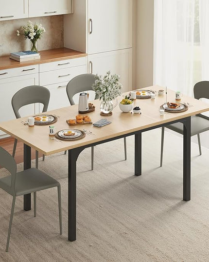 Extendable Dining Table, Modern Wooden Rectangle Kitchen Table for 4-8 People with Strong Metal Legs, Space Saving Expandable Dining Room Tables for Restaurant, Conference, Natural