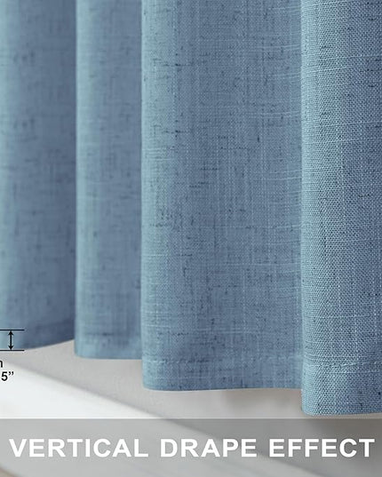 Pitalk Blue Curtains 38 Inch Wide for Small Window 2 Panel Set Back Tab Rod Pocket Linen Blend Semi Sheer Cafe Tier Narrow Curtain for Bathroom Kitchen Door Basement Width 38x45 Inch Length Stone Blue