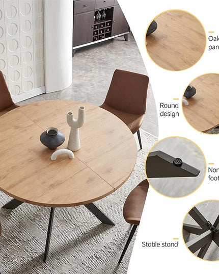 46.4" Round Dining Table Set, Mid Century Modern Round Dining Table for 4-6 Person, Steel Legs, Leisure Coffee Table for Kitchen Dining Room, Save Space