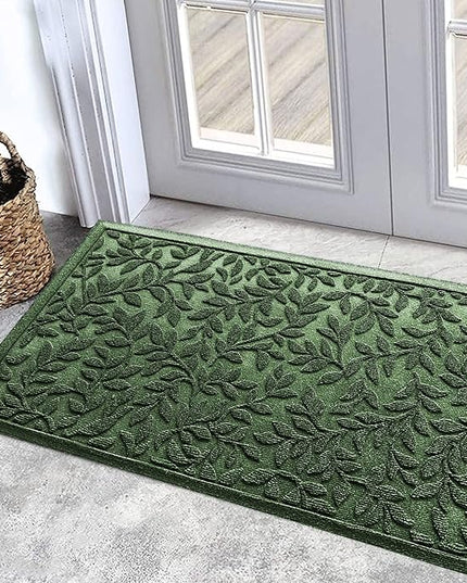 Bulijojo Sturdy Frontr Entrance Doormats,Durable Heavy Duty Welcome Mat,Thick Absorbent Natural Rubber Non Slip Mat,Easy Clean Entryway Mat Leaves Green 23"x35"