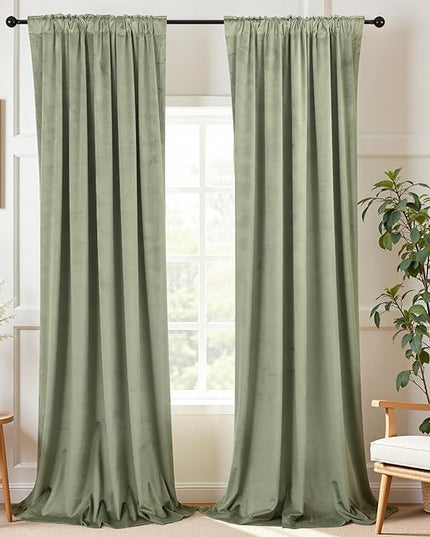 KOUFALL Sage Green Back Tab Velvet Curtains for Living Room 52x108 Inches Long 2 Panels