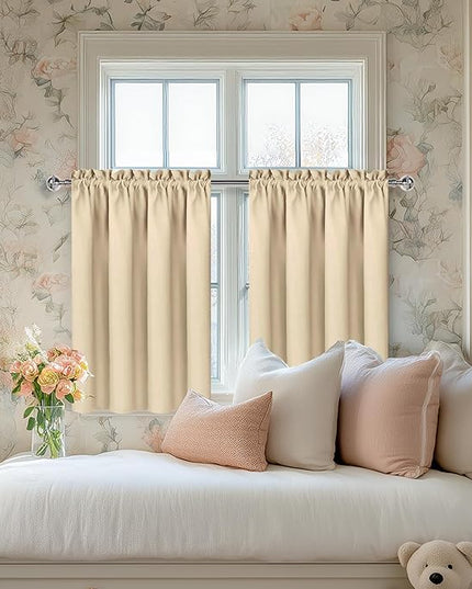 DWCN Beige Room Darkening Curtains for Kitchen/Bedroom, 60 x 36 inches Long - Energy Saving Window Drapes for Nursery with Rod Pocket, Set of 2 Panels