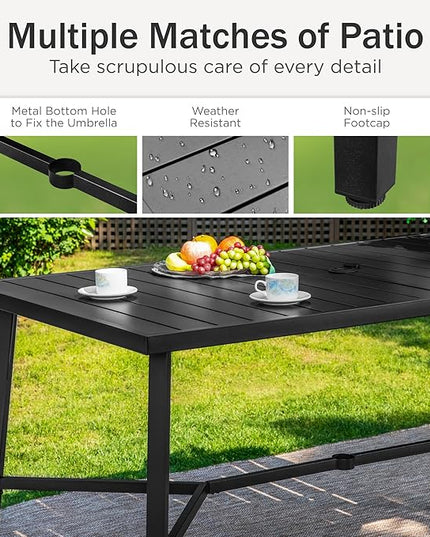PHI VILLA Outdoor Bar Table, Patio Counter Height Pub Dining Table for 4-6, Waterproof Metal Steel Rectangle Table with Weather Resistant Frame Black for Garden, Yard, Balcony, Kitchen