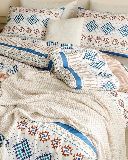 Luxlovery Aztec Comforter Set Twin Beige Purple Geometric Bedding Set Colorful Brown Farmhouse Tribal Ethnic Blanket Quilts Western 3pcs Comforter Set Twin Size
