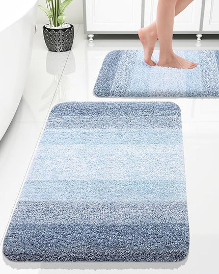 OLANLY Bathroom Rug Set 2 Piece, Soft Absorbent Microfiber Bath Rug Set, Non-Slip, Machine Wash Dry, Plush Shaggy Bath Mats for Bathroom (30"x20"+24"x16", Blue)