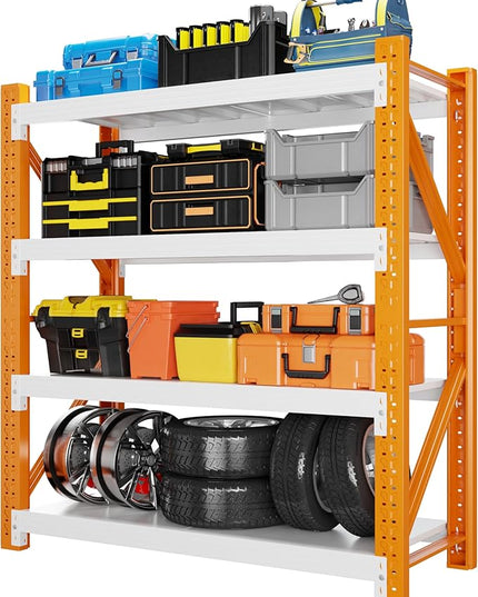 3000LBS Garage Shelving 42" W Garage Shelving Heavy Duty 4-Tier Metal Storage Shelves Adjustable Shelf Unit Storage Rack for Basement Supermarket Warehouse 42" W x 20" D x 78" H Orange-White