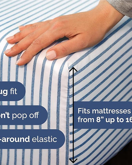 Full Size 4 Piece Sheet Set - Comfy Breathable & Cooling Bed Sheets Set - Hotel Luxury Bedding for Women, Men, Kids, Teens, Boys & Girls - Deep Pockets, Soft, Wrinkle Free - Oeko-Tex - Blue Stripes 2