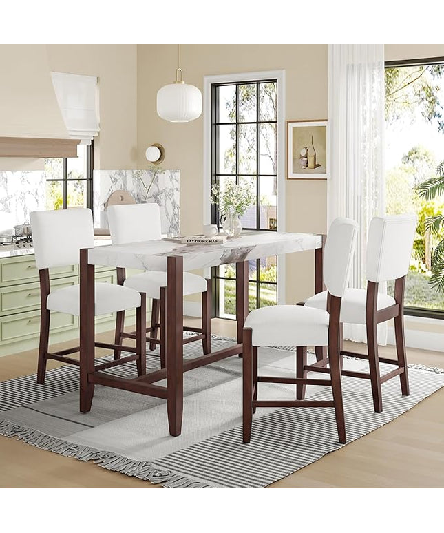 P PURLOVE 5 Piece Kitchen Table Set Counter Height Dining Table Set with Rectangle Table and 4 Cushioned Chairs for Small Place,Pub Kitchen