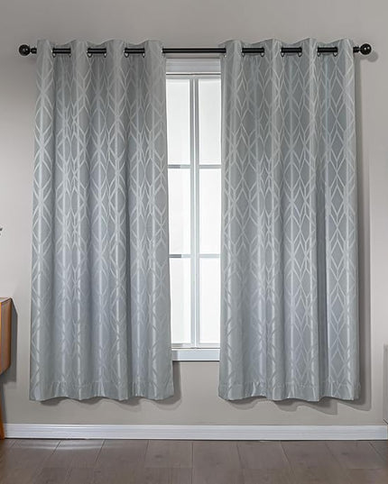 Amazon Basics Jacquard 2-Piece 100% Blackout Curtains, Living Room and Bedroom Drapes, Thermal Insulated Window Treatment, 42"x72", Light Grey