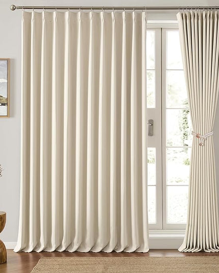 KEQIAOSUOCAI Blackout Sliding Glass Door Curtains 2 Panels Set,80 Inch Wide Room Divider Darkening Window Treatment Unique Hook Track Curtains for Bedroom/Living Room 80 x 96 Inches Long, Cream Beige