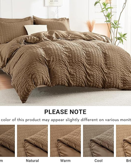 HYMOKEGE Brown Twin XL Comforter Set Seersucker 5 Pieces, All Season Luxury Bed in a Bag for Bedroom, Bedding Set with Comforter, Sheets, Pillowcase & Sham