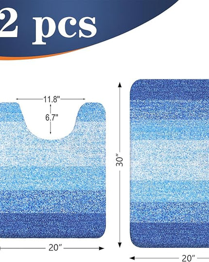 OLANLY Bathroom Rug Set 2 Piece, Soft Absorbent Microfiber Bath Mats and U-Shaped Contour Toilet Rug, Non-Slip, Machine Wash Dry, Shaggy Bath Mats for Bathroom (30"x20"+24"x20", Light Royal Blue)
