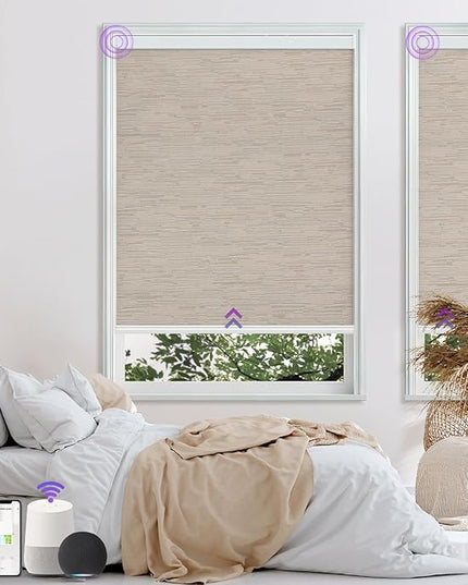 Astomi Motorized Roller Shades for Windows, Blackout Automatic Blinds with Remote, Smart Blinds, Voice Control, Compatible with Alexa, Google, Custom Size (Jacquard Coffee)