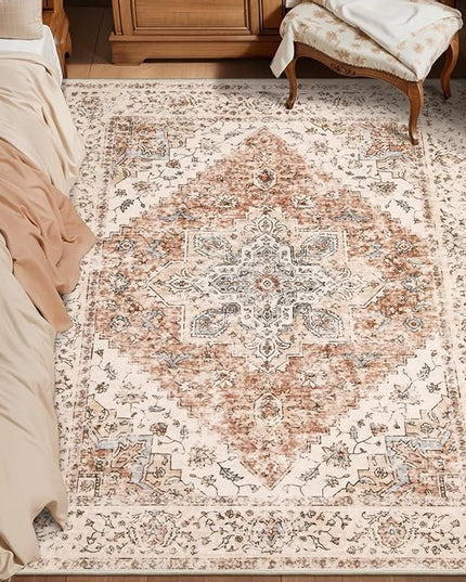 Ciicool 3x5 Rug, Washable Area Rug Boho Rugs for Bedroom Non-Slip Indoor Rugs Large Low-Pile Mat Floor Carpet Vintage Rug for Living Room Office Dinning Foyer Decor