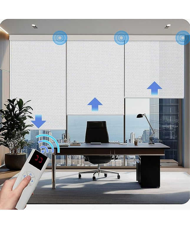 Motorized Blinds with Remote Cordless Automatic Motorized Shades Custom Blinds for Windows Smart Curtains Compatible with Alexa Google Home(Solar White,W44 x H72in)