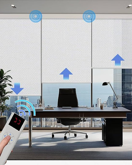Motorized Blinds with Remote Cordless Automatic Motorized Shades Custom Blinds for Windows Smart Curtains Compatible with Alexa Google Home(Solar White,W29 x H72in)