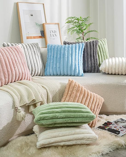 DEELAND Pack of 2,Double-Sided Faux Fur Plush Decorative Throw Pillow Covers Fuzzy Striped Soft Pillowcase Cushion Covers for Sofa Couch Bedroom