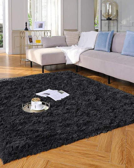 Ophanie 4x6 Charcoal Rugs for Bedroom, Fluffy Shaggy Soft Area Rug, Non-Slip Indoor Floor Carpet for Living Room, Kids Boys Teen Dorm Home Decor Aesthetic, Nursery