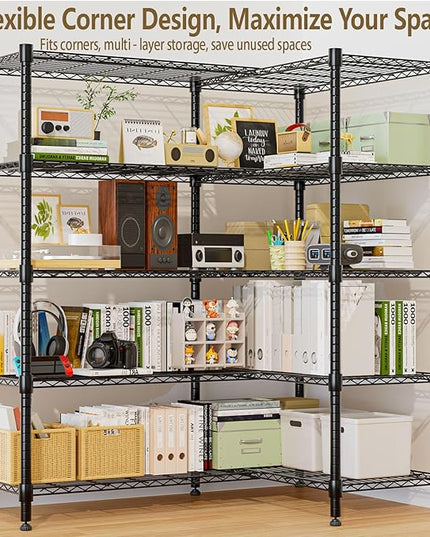 Himimi 72" W Wire Rack Shelving-2000LBS Capacity, Adjustable Storage Shelves Metal Shelves for Storage, 5-Tier Heavy Duty Wire Organizer for Kitchen, Garage, Pantry, 72" W x 18" D x 72" H, Black