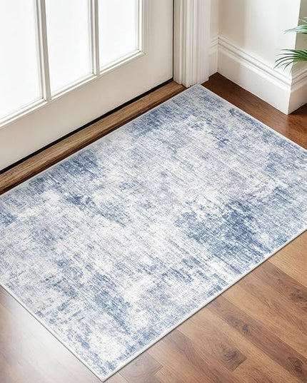 IOHOUZE Small Abstract Area Rug 2x3 Ft Entryway Rugs Washable Door Mat Indoor Entrance, Rubber Backed Throw Rugs, Printed Non Slip Floor Carpet for Foyer Front Door Sink, Light Blue White