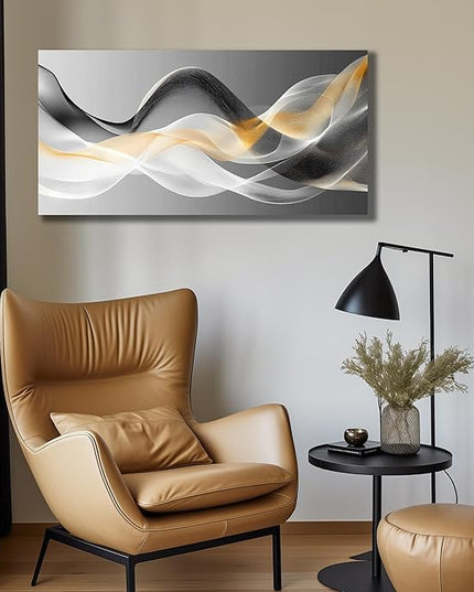 JuhaiArt Gold Wall Art Black Wall Decor Abstract Wall Decorations for Bedroom Office White Picture Artwork Modern Poster 20"x 40"
