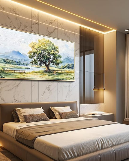 PHAOHUAXM Large Farmhouse Wall Decor For Living Room Wall Art For Bedroom Office Decor Green Tree Ink-Wash Landscape Painting Artwork Canvas Printing Pictures Wall Home Decor 30x60In Wood Framed