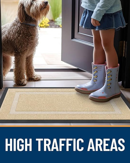 OLANLY Front Door Mat Indoor Outdoor Entrance, Waterproof All-Season, All-Weather Doormat, Sturdy Natural Rubber, Fade Resistant, Low Profile, Easy Clean Patio Porch Entryway Mat, 71x47, Beige