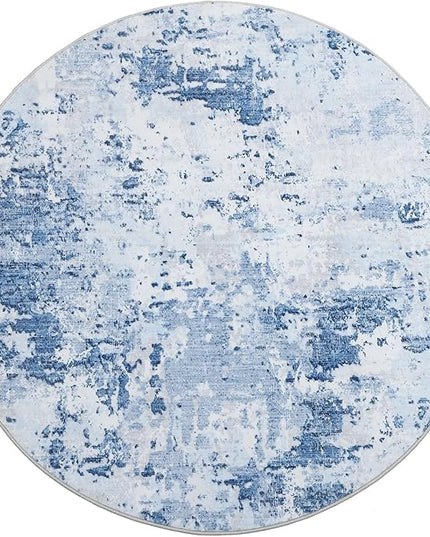 Modern Abstract 6x6 Round Area Rug Non Slip Non Shedding Rug Low Pile Stain Resistant for Bedroom Living Room Office Dining Room,Light Blue