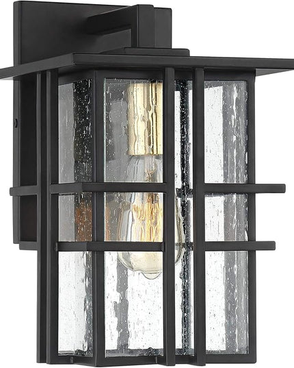Possini Euro Design Arley Modern Outdoor Wall Light Fixture Black Geometric Frame 12" Seedy Glass for Exterior Barn Deck House Porch Yard Patio Outside Garage Front Door Garden Home Roof Lawn