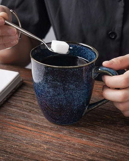 vicrays Coffee Mug Set, 12 Ounce, Set of 6, Ceramic Mug for Men, Women, Unique Glazed Mugs with Handle for Coffee, Tea, Milk, Cocoa, Cereal(blue)