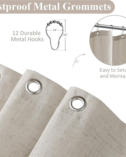 Naturoom Apricot Linen Shower Curtain, Cloth Textured Fabric Shower Curtain Set with Hooks, Simple Elegant Modern Farmhouse Country Ultra Thick Bath Curtains for Bathroom,Water Repellent,60x72