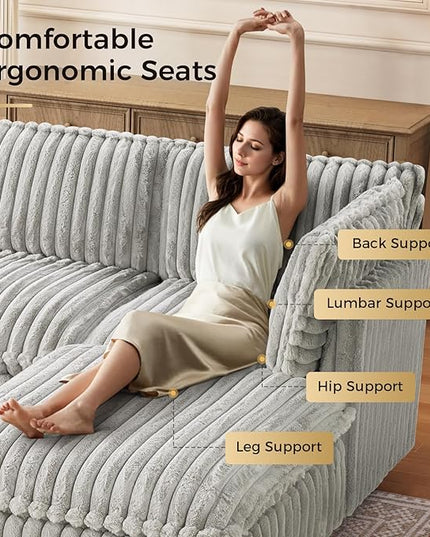 KKL Modular Sectional Couch for Living Room, V Shaped Corduroy Couches with 2 Ottomans, 7 Seater Oversized Sofa, Soft Fabric Modern Sofa, Grey