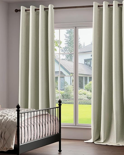 100% Blackout Linen Textured Curtains 108 Inch Length 2 Panels Set for Living Room, Bedroom, Light Weight Curtains with Grommets Top, Full Blackout Curtains Privacy Protection, Beige, 66" W x 108" L