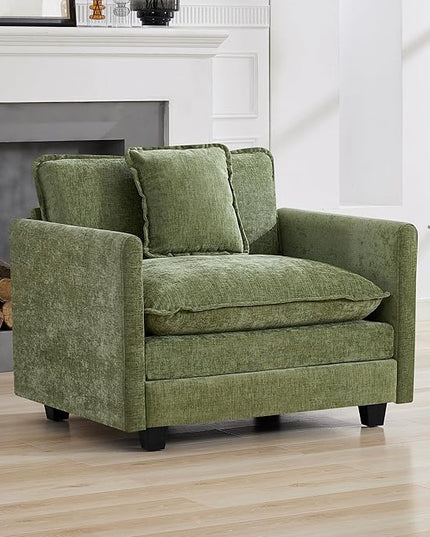 41'' Modern Chenille Oversized Chair, Upholstered Accent Living Room Chair with Extra Thicked Deep Seat, Single Lounge Chair for Bedroom, Small Apartment,Green