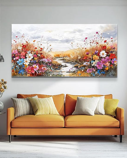 XIGUANGART Wildflowers Plants Painting Artwork Large Wall Art Canvas Prints Colorful Flowers Scenery Farmhouse Pictures Wall Decor for Living Room Kitchen Dining Room Bedroom Office Ready To Hang