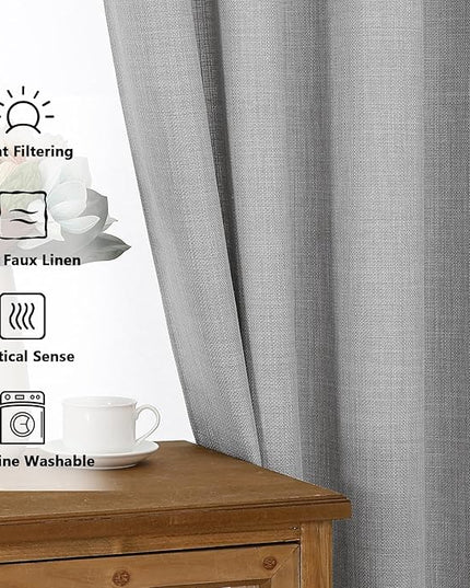 Chyhomenyc Light Grey Curtains 96 Inch Length 2 Panels, Light Filtering Faux Linen Textured Soft Airy Curtains for Living Room, Thick Farmhouse Grommet Bedroom Drapes, 50Wx96L Inch, 2PCS